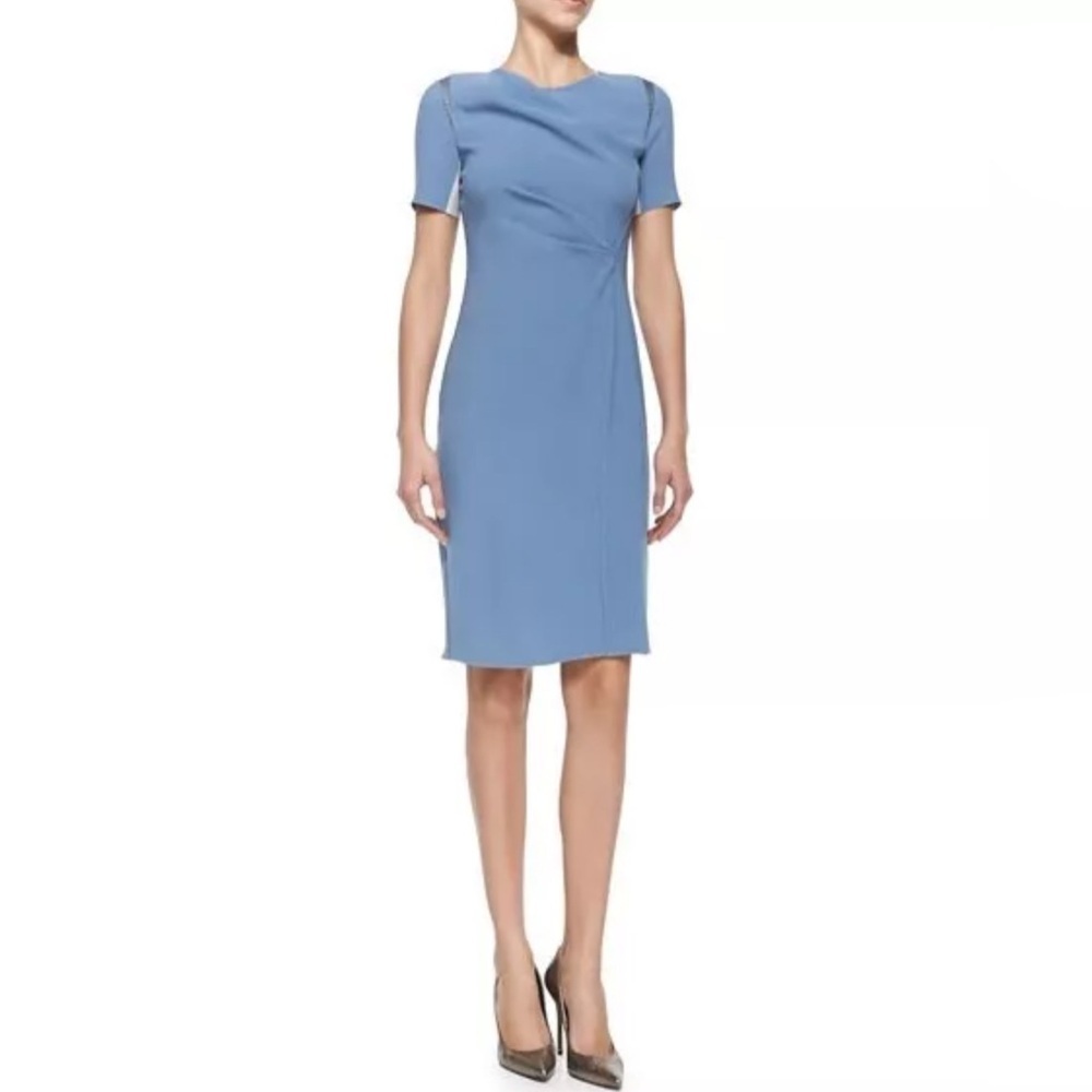 Elie Tahari Amymarie Short-Sleeve Dress Side Pleat S 4 Cornflower Blue - Picture 2 of 10